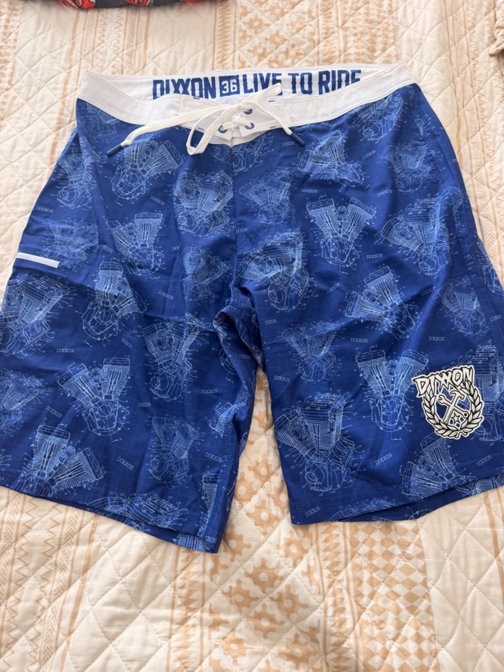 DIXXON Blue Engine-Print Men's Swim Board Shorts